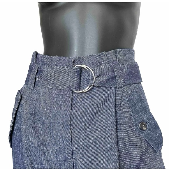 A.L.C. Pant High Waist Belt 0/2 Indigo Blue Chambray Italian Linen Tapered Ankle - Picture 10 of 15